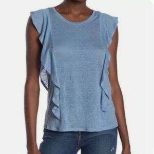 1.State Gypsy Night Linen Ruffle Top in Ocean Slate